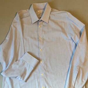 Calvin Klein Men's Light Blue Checkered Dress Shirt